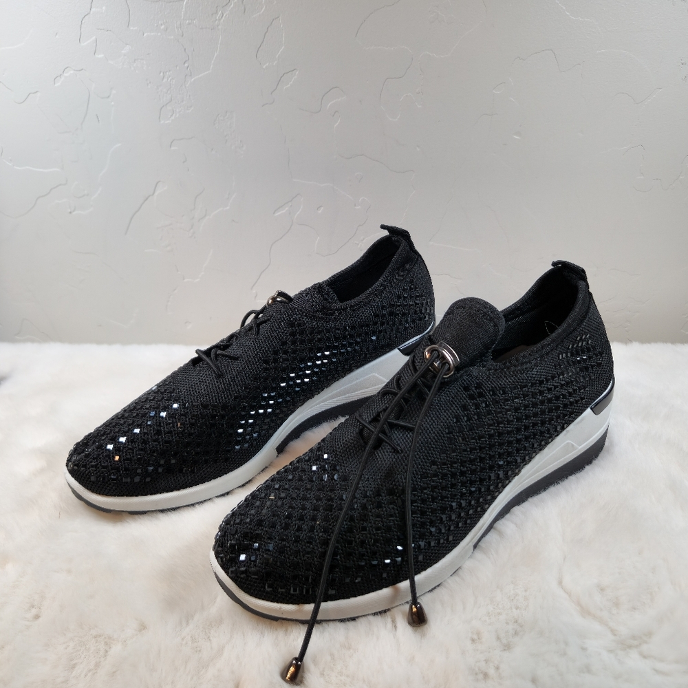 NWOB Women's Black Rhinestone Sneakers Size 11 US / 42 EU Atalina